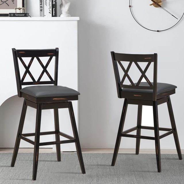 360 ° Swivel Bar Height 29.5 inch Bar Stool with Foot Rest Upholstered Cushion & Ergonomic Backrest