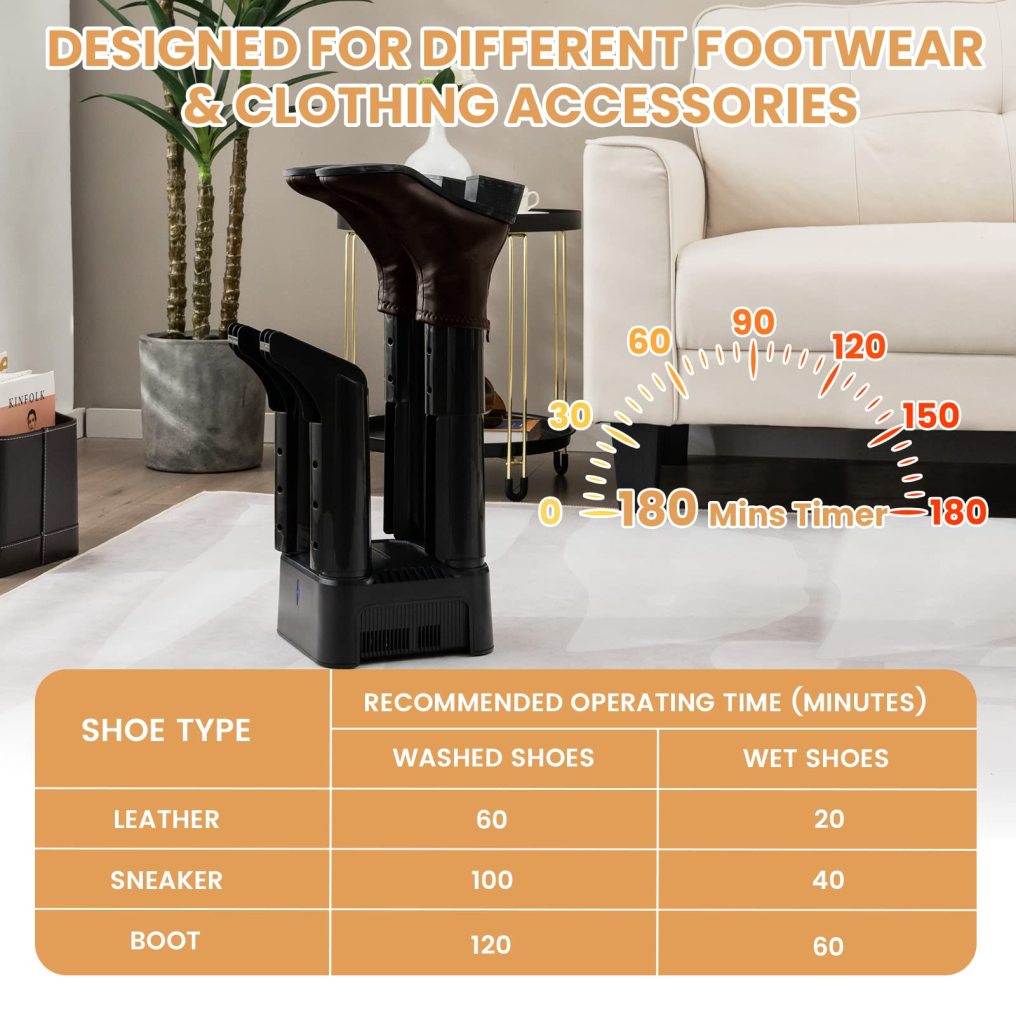Prevent Odor Mold & Bacteria 4 Shoe Electric Dryer with Timer