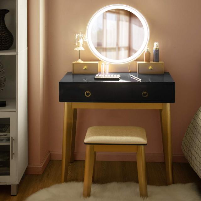Vanity Table Set with LED Lighted Mirror for Women