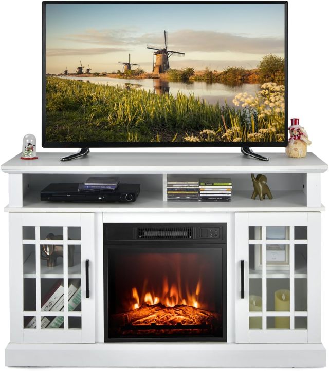 Electric Fireplace TV Stand for TVs Up to 55 Inches, 18-Inch Fireplace Insert with Remote, Overheat Protection