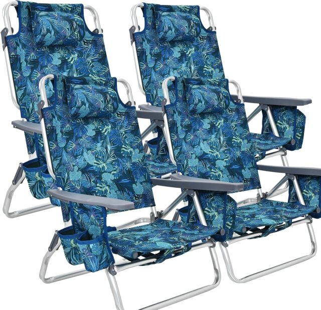 Backpack Beach Chairs 2/4-Pack Portable Camping Chairs with Cup Holder