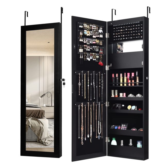 12 LEDs Mirror Jewelry Cabinet with 53.5” Full Length Mirror & Large Storage Capacity