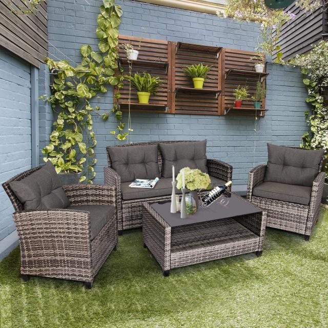 4-Piece Outdoor Sectional Conversation Set for Garden Lawn Backyard