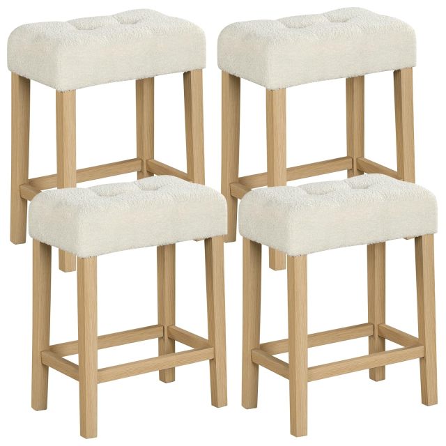 Counter Height Bar Stools Set Modern Sherpa Fabric Counter Stools with Rubber Wood Legs