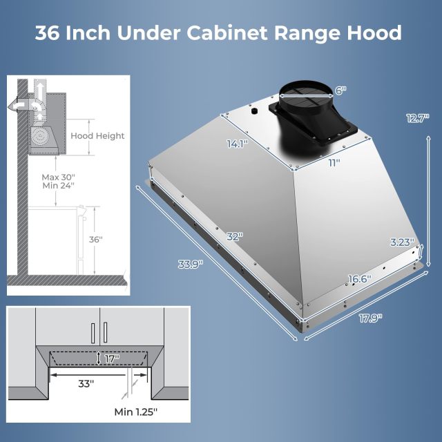 36 Inch Range Hood Insert 900 CFM Ducted