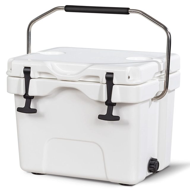 16 Quart Cooler 24 Can Insulated Ice Chest Box with Heavy Duty Handle and 2 Cup Holders