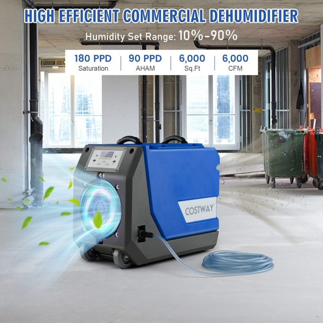 180 PPD Commercial Dehumidifier, Industrial Dehumidifier with 24.6ft Drain Hose, Pump, Auto Defrost & Memory Starting