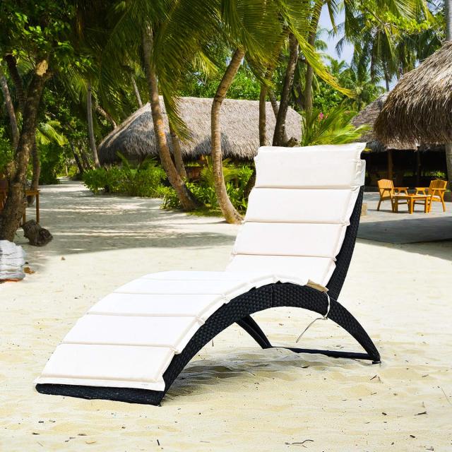 Folding Rattan Lounge Chair Outdoor with Soft Cushion