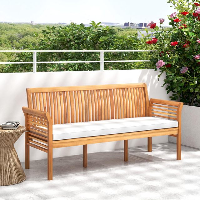 23”x 62.5”x30.5” Wooden Outdoor Bench with White Cushion