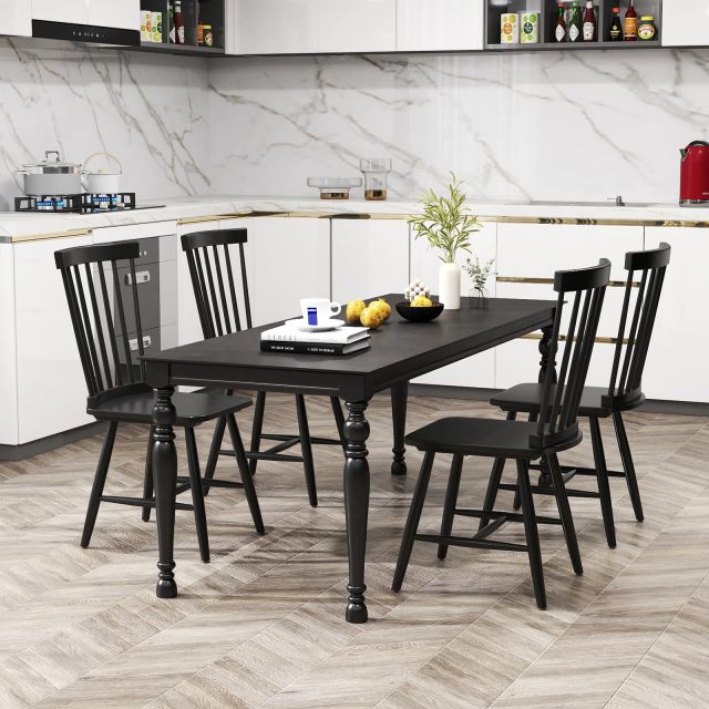 Windsor Dining Chair Set with Spindle Back Spacious Seat Rubber Wood Frame