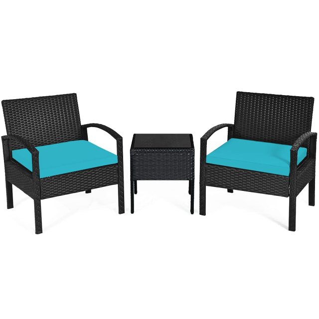 3 Pieces Patio Furniture Set Outdoor Rattan Conversation Set with 2 Chairs & Coffee Table