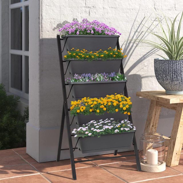 5-Tier Raised Garden Bed with Water Drainage for Flowers Vegetables