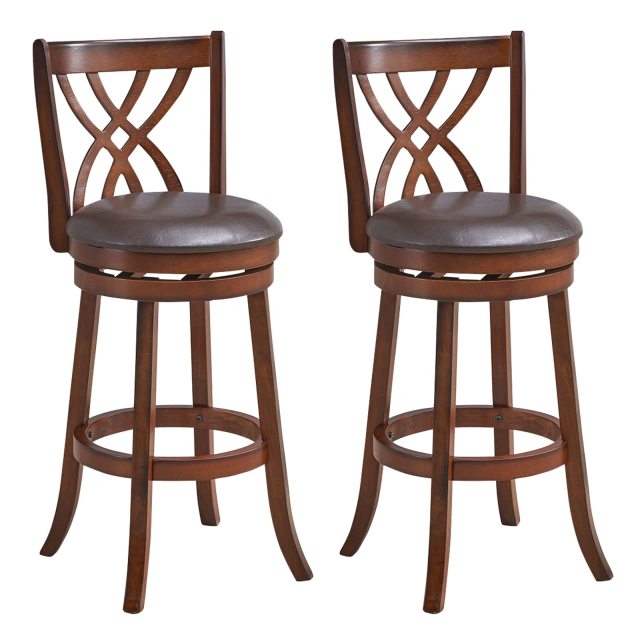 360° Swivel Chairs with Rubber Wood Frame PU Leather Cushioned Seat and Footrests Modern Barstools for Kitchen Island