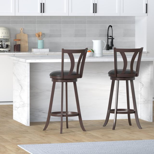 Bar Stools Set of 2/4 with Leather Padded Seat
