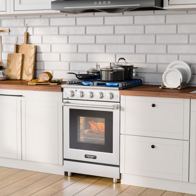 24 Inches Natural Gas Range, with 4 Burners Cooktop & 3.73 Cu.Ft. Convection Oven, Storage Drawer