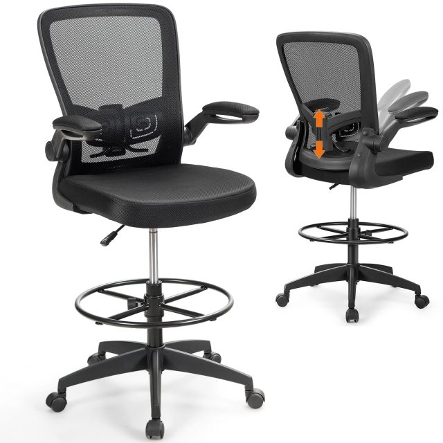 Tall Office Chair with Flip up Armrests & Adjustable Foot Ring