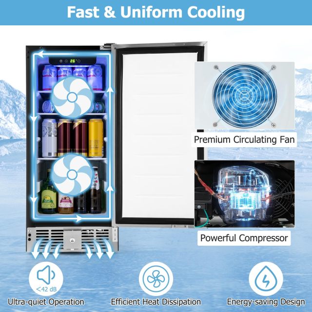 115 Cans Compact Beverage Refrigerator with Adjustable Shelves & Stainless Steel Door