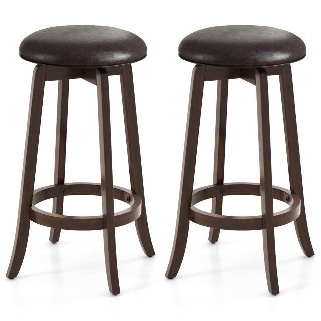 29-Inch Swivel Bar Stools Set of 2/4 Upholstered Barstools w/PU Leather Seat & Solid Rubber Wood Legs