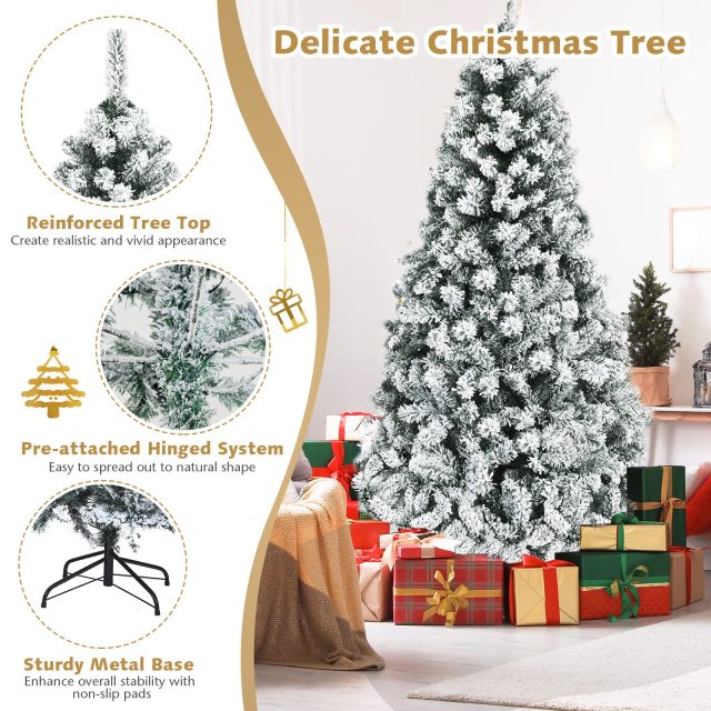 6 FT Pre-Lit Christmas Tree with 600 Branches Tips & 250 LED Lights