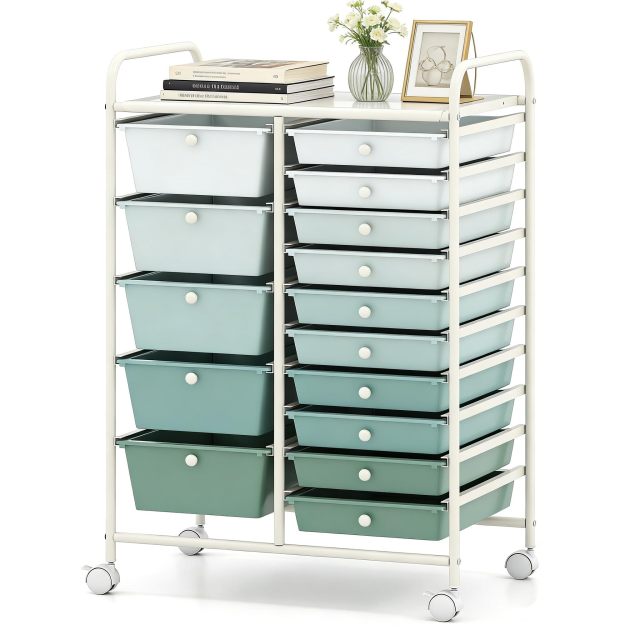 ARLIME 15-Drawer Storage Cart, 15 Drawer Trolley, Rolling Organizer Cart