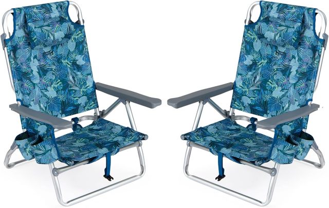 Portable Folding Backpack Beach Chairs Set of 2 with 5-Position Backrest