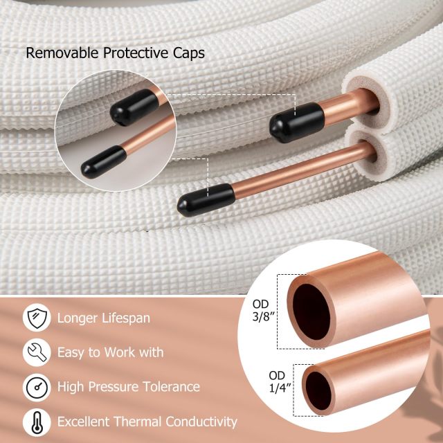 50 Ft. Mini Split Line Set with 3-Layer Insulation ( 1/4” & 3/8” O.D. )