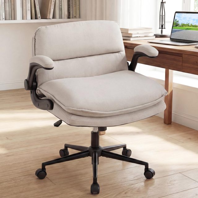 Cross Legged Office Chair Wide Seat Faux Leather Vanity Desk Chairs