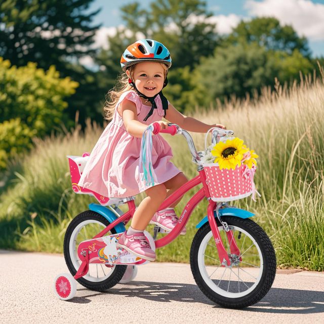 12/14 Inch Kids Bicycle with Doll Seat and Training Wheels