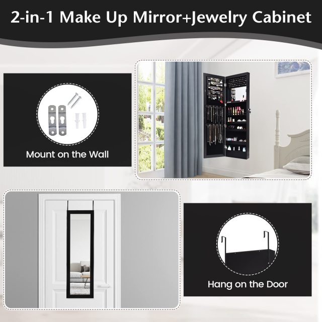 12 LEDs Mirror Jewelry Cabinet with 53.5” Full Length Mirror & Large Storage Capacity