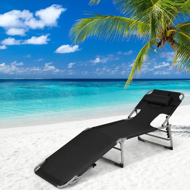 ARLIME Folding Beach Lounge Chair Tanning Chair with Face Hole