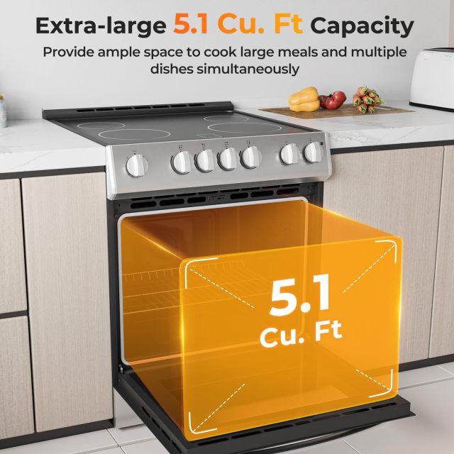 30 Inch Freestanding & Slide in Kitchen Stove with 4 Burners Ceramic Cooktop