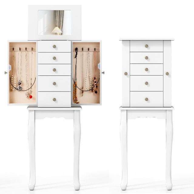 Standing Jewelry Armoire Cabinet with 5 Drawers