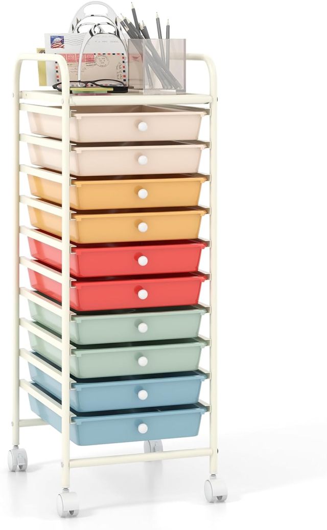 ARLIME 10-Drawer Storage Cart, 10 Drawer Trolley, Rolling Organizer Cart