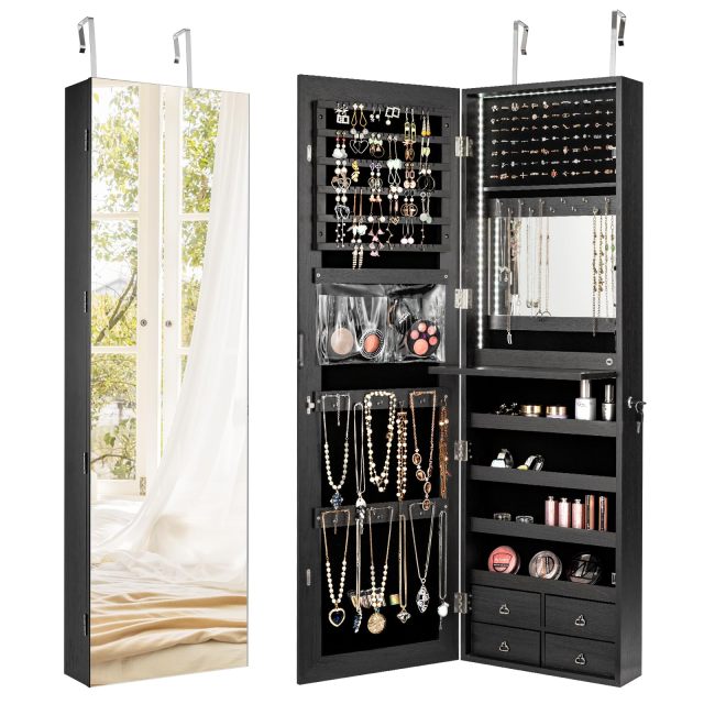 LED Mirror Jewelry Cabinet Full Length Mirror with Jewelry Storage