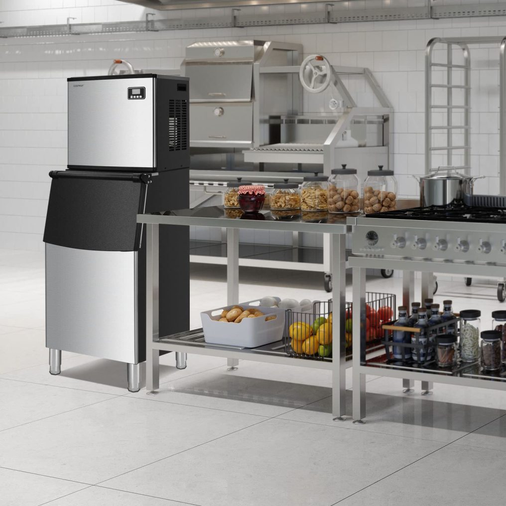 Split Commercial Ice Machine, 353LBS/24H Full-Automatic Vertical Industrial Modular Maker with 198 LBS Large Storage Bin