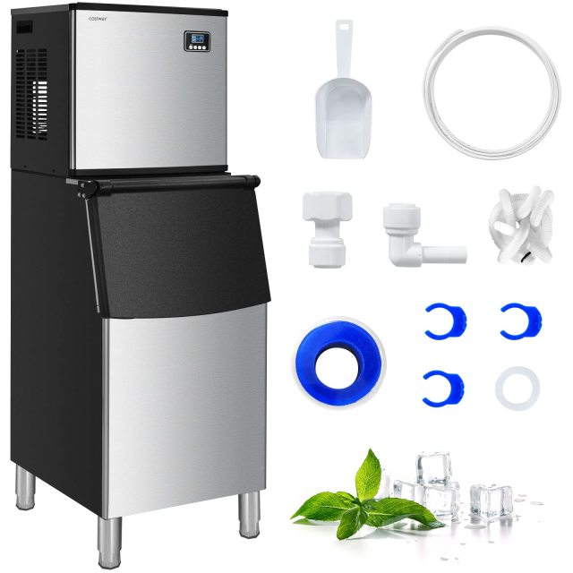 Split Commercial Ice Machine, 353LBS/24H Full-Automatic Vertical Industrial Modular Maker with 198 LBS Large Storage Bin