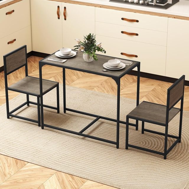 ARLIME Small Dining Table for 2 | Industrial Table and Chairs Set w/Metal Frame