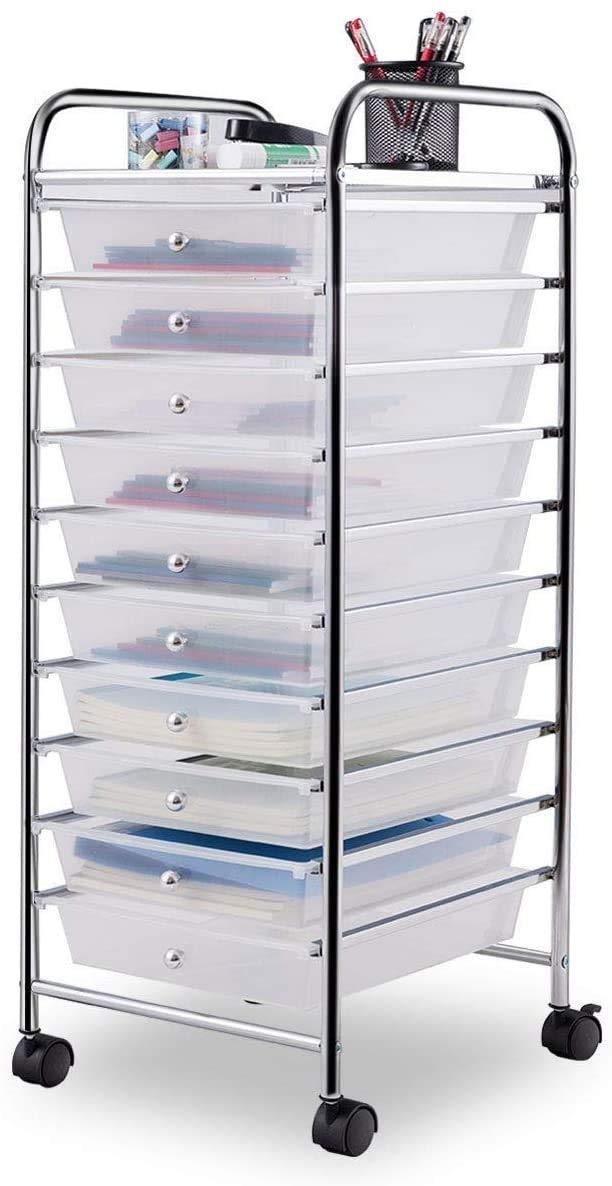ARLIME 10-Drawer Storage Cart, 10 Drawer Trolley, Rolling Organizer Cart