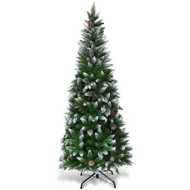 5FT Artificial Snow Flocked Pencil Christmas Tree Slim X-mas Tree with 421 Branch Tips