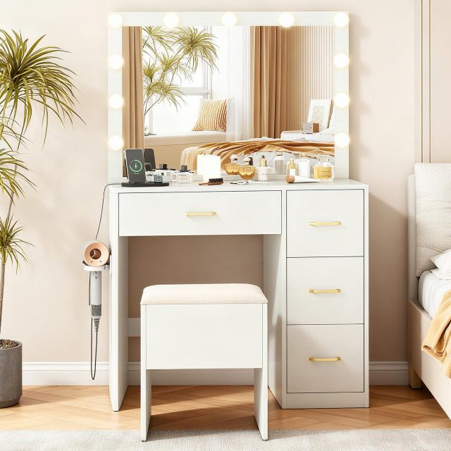 35.5 inch Modern Vanity Desk with Mirror and Lights