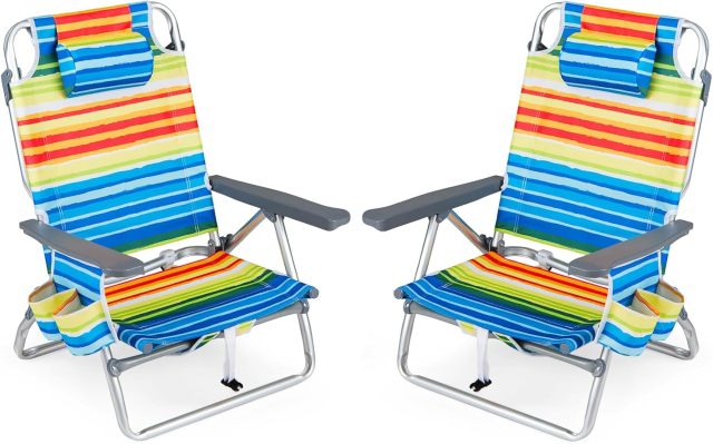 Portable Folding Backpack Beach Chairs Set of 2 with 5-Position Backrest