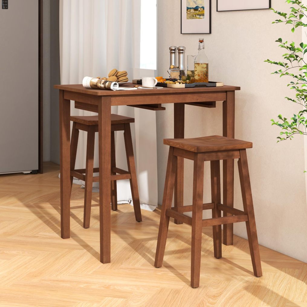 Wooden Bistro Set w/Pub Table and 2 Saddle Stools