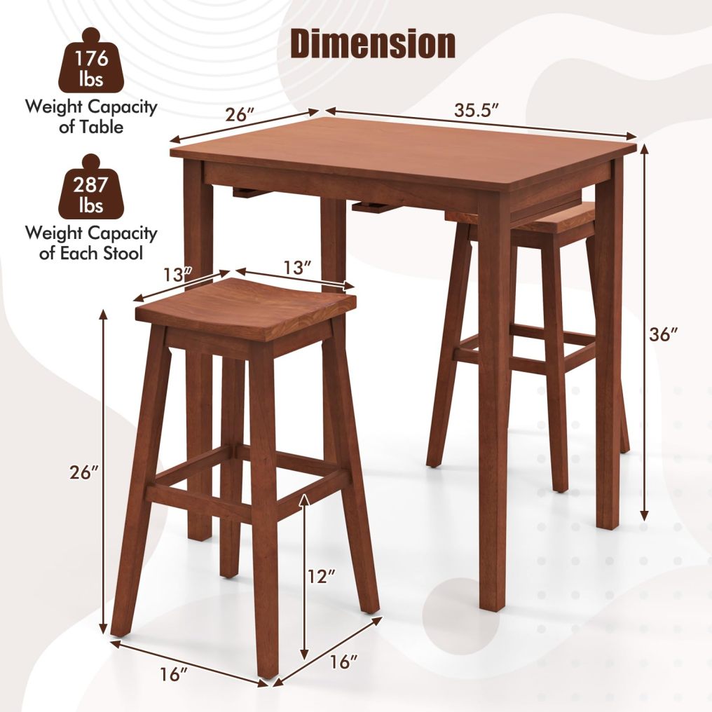 Wooden Bistro Set w/Pub Table and 2 Saddle Stools