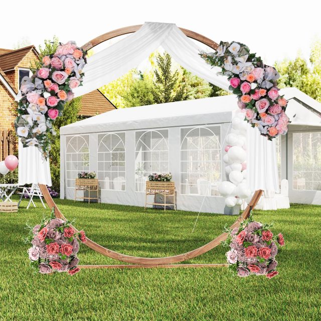 7.4 FT Wooden Wedding Arch for Ceremony | Round Solid Wood Arch Stand