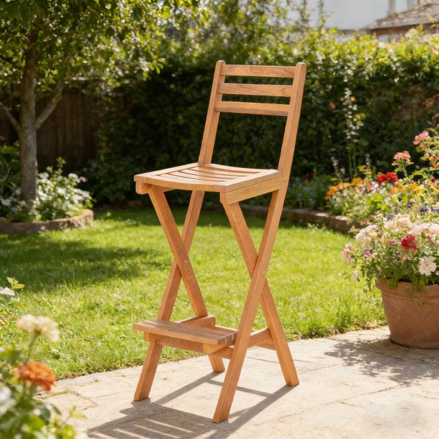 Acacia Wood High Top Chairs with Slatted Backrest