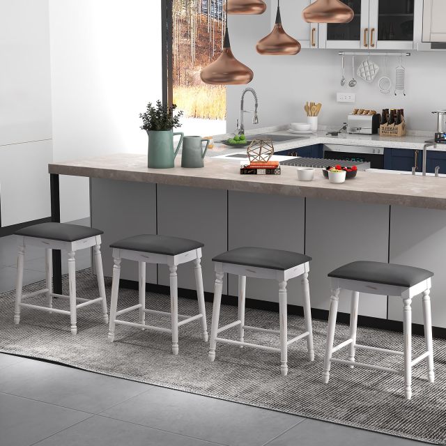 Upholstered Bar Stools Set of 4 24-Inch Backless Counter Height Dining Stools