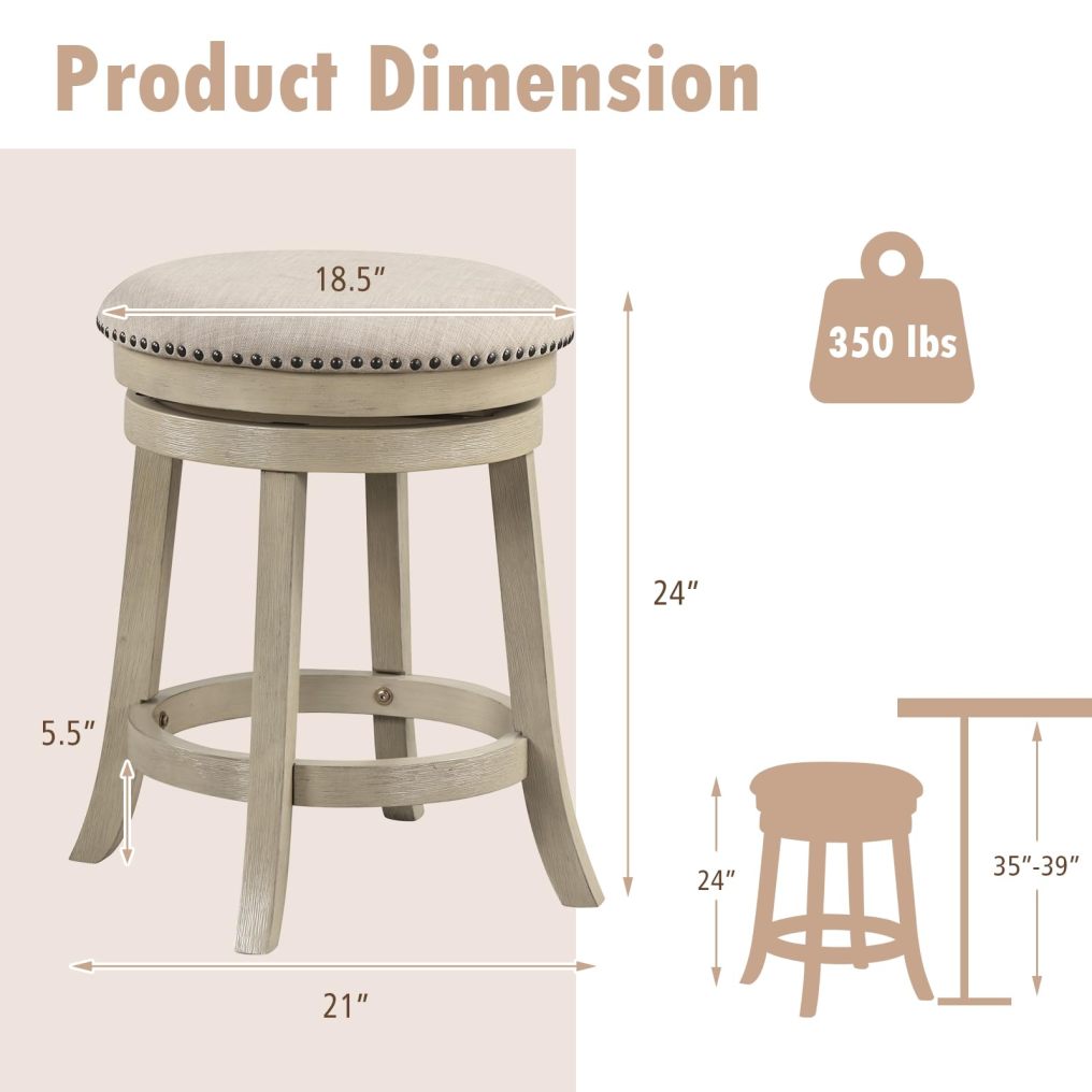 360° Swivel Bar Stools Set of 2/4 24/26.5-inch Height Upholstered Round Barstools