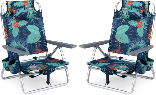 Portable Folding Backpack Beach Chairs Set of 2 with 5-Position Backrest