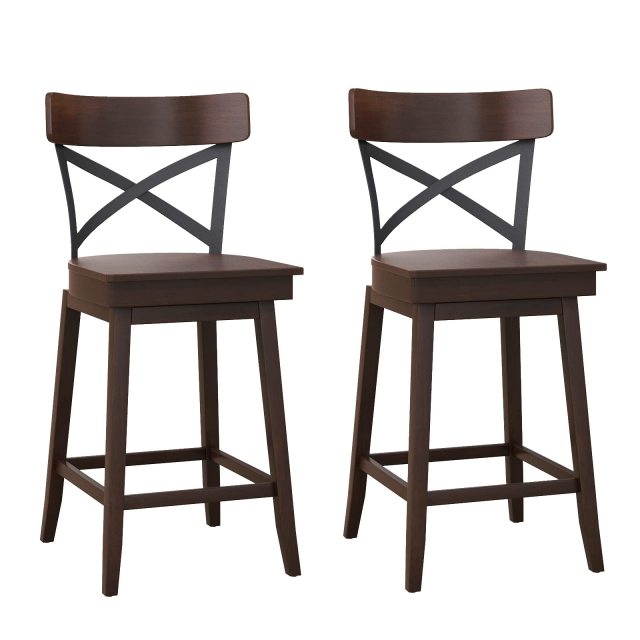 24 Inch Swivel Bar Stool Set of 2/4 Ergonomic Counter Height Chairs with Open X Back & Footrest