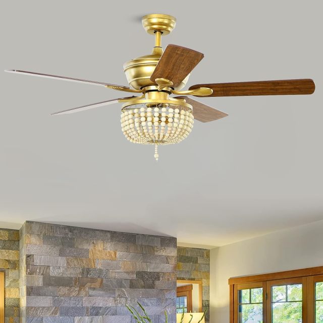 52" Ceiling Fan with Lights and Remote Control, Retro Lighting Ceiling Fan with 5 Blades